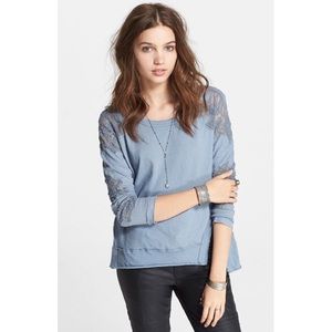 Free People Lace Inset Long Sleeve Tee